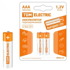 Аккумулятор AAA HR03 1.2V 800mAh Ni-MH TDM (упаковка 2шт)