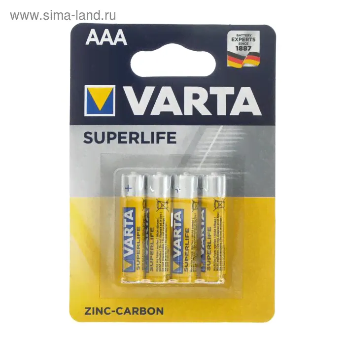 Батарейка солевая Varta SuperLife, AAA, R03-4BL, 1.5В, блистер, 4 шт.-0