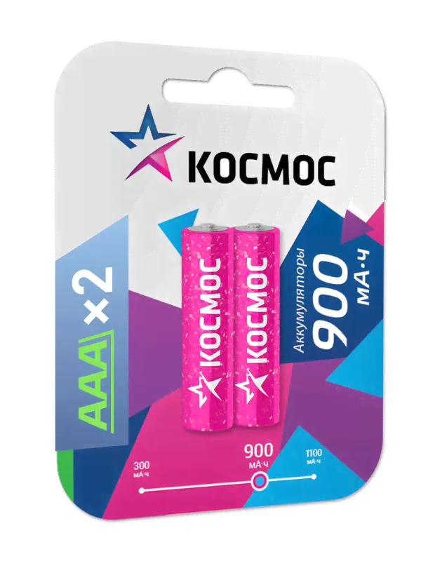 Аккумулятор AAA/R03 NI-MN 900мА.ч BP-2 (блист.2шт) Космос KOCR03NIMH(900MAH)-0
