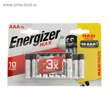 Батарейка алкалиновая Energizer Max, AAA, LR03-16BL, 1.5В, блистер, 16 шт.