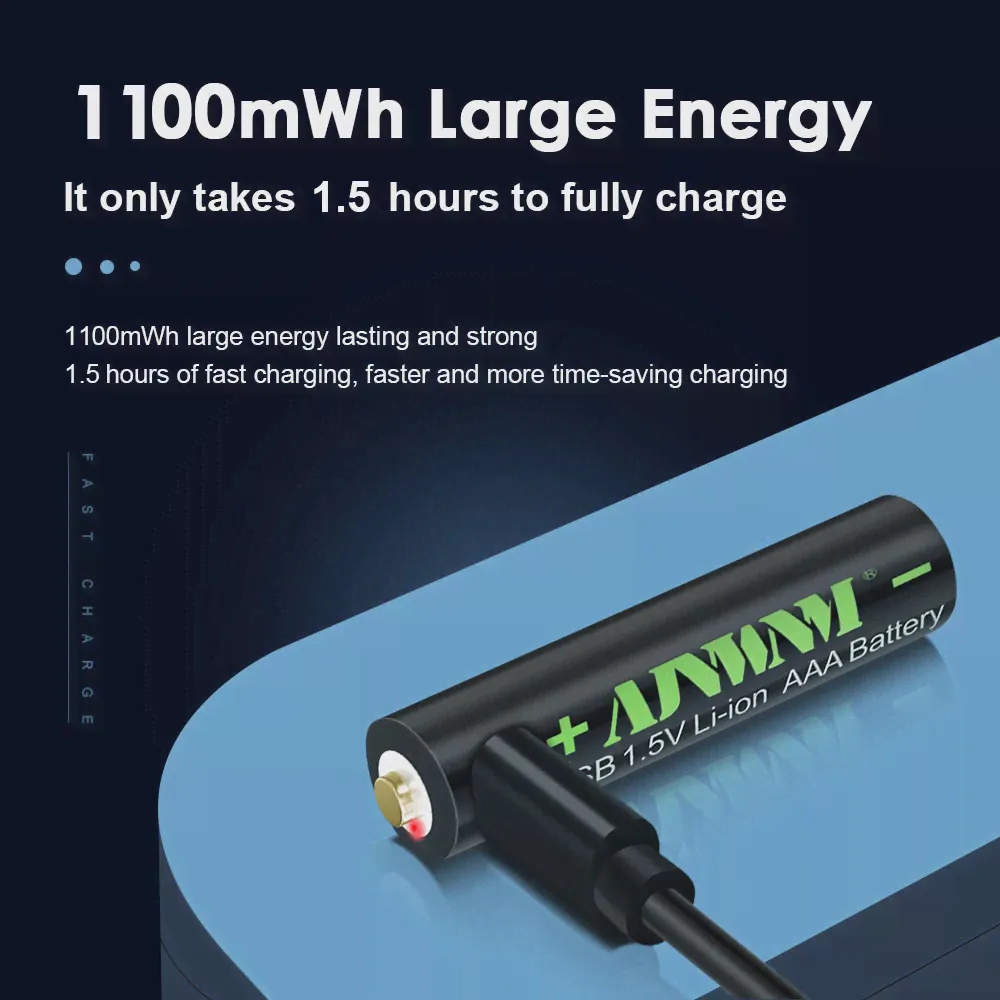 AJNWNM USB AAA перезаряжаемая батарея AAA Li-Ion 1,5 V 1100mWh литиевая AAA предварительно заряженная батарея AAA батареи AAA + USB кабель (art.: 3920ba453dd05)