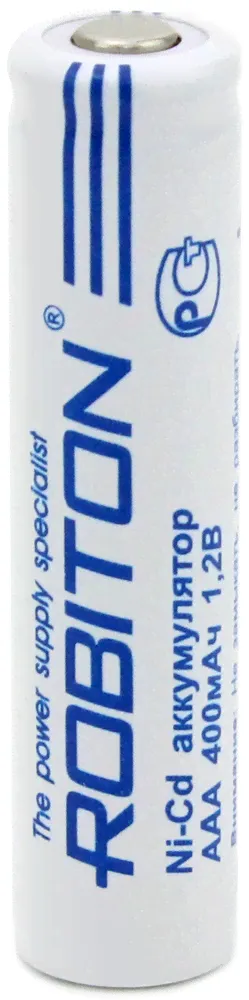Аккумулятор AAA 1.2V 400 mAh, Ni-Cd, Robiton, плоский контакт-0