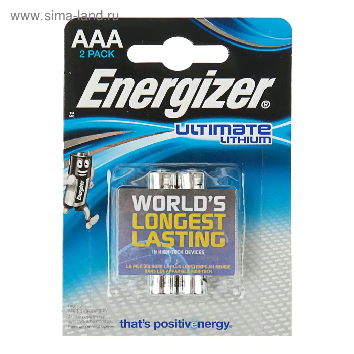 Батарейка литиевая Energizer Ultimate Lithium, AAA, FR03-2BL, 1.5В, блистер, 2 шт.-0