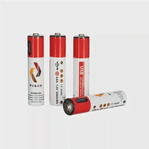 Аккумуляторная батарейка Рубин Li-ION AAA, 600mWh, 1,5В, кабель для зарядки Type-C (4шт)-4