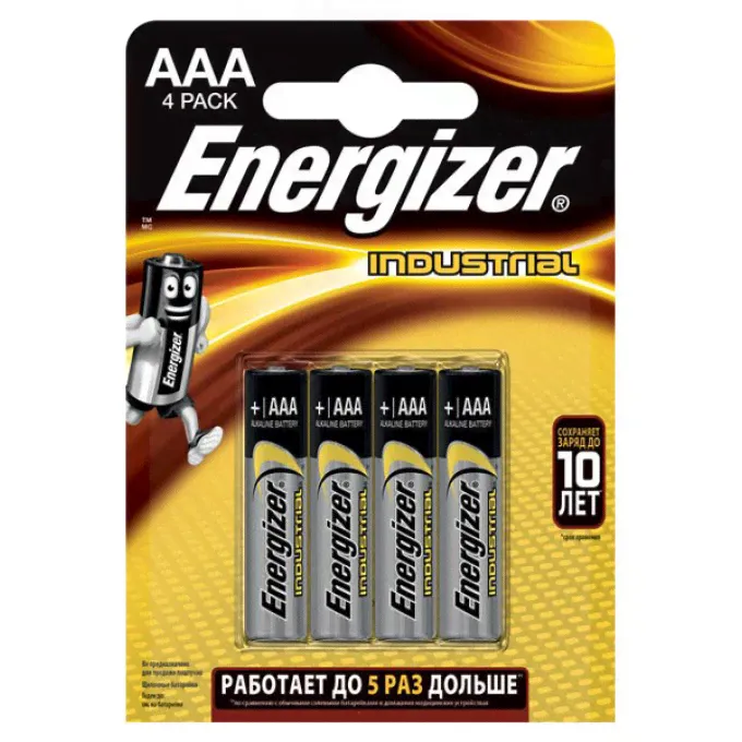 Батарейки ENERGIZER Industrial щелочные AAA, 4 шт. INDUSTRIAL AAA-LR03 4. (E301424600)