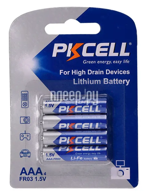 Аккумулятор AAA - Pkcell 1.5V 2900mAh Li-ion Li-Fe AAA-4B (4 штуки)