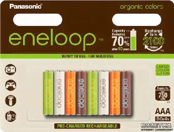 Аккумуляторы ААА Еneloop Panasonic BK-4MCCE/8RE COLORS 750mAh AAA BL8