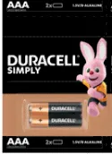 Батарейка Duracell Simply AAA (LR03) алкалиновая, 10х2BL