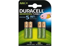 Аккумулятор AAA Duracell, HR03-4BL, 850mAh, (4/40/15000)